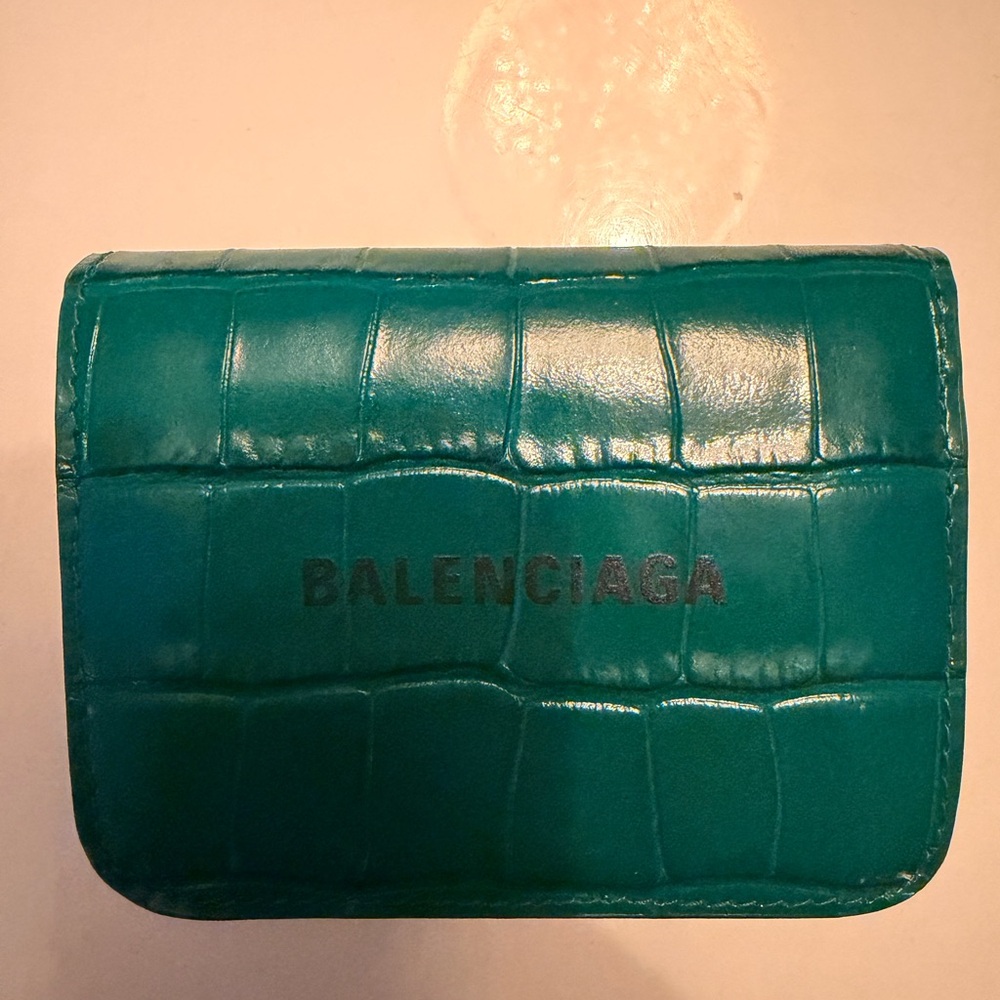 Balenciaga Teal Croc-Embossed Wallet